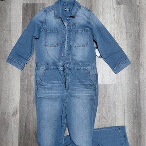 SCOOP Women's Modern Denim Jumpsuit 3/4 Quarter Sleeve